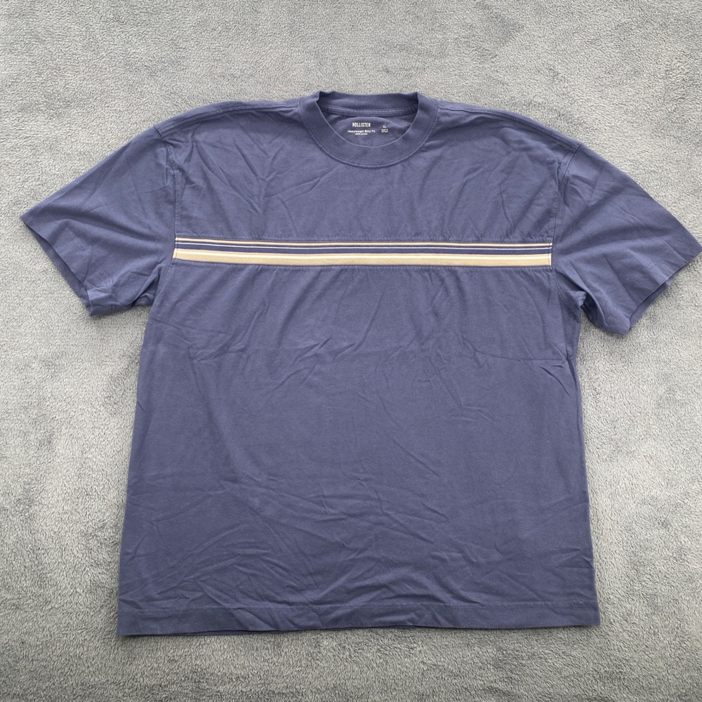 Hollister T-Shirt Mens XL Blue Heavyweight Boxy Fit Striped Chest 324R2796